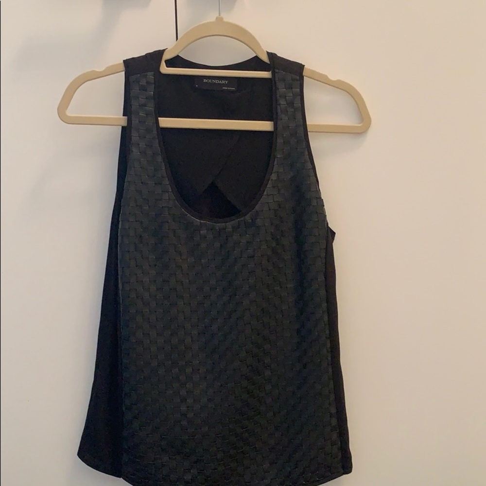Woven faux leather front sleeveless top